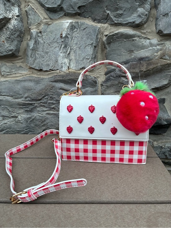 Betsey Johnson Handbags - Betsey Johnson Red & White Gingham Crossbody with Strawberry Charm